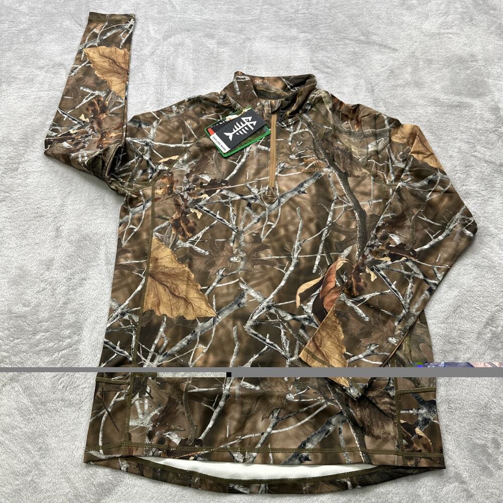 Bassdash Thermal 1/4 Zip Pullover‎ Shirt Mid-weight Camouflage Mens Size Small